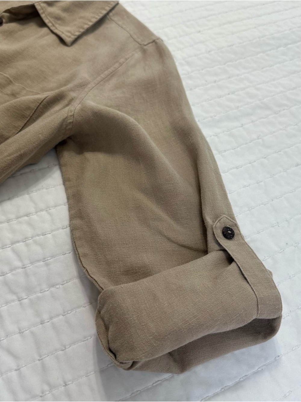 Soft Surroundings 100% Linen Tan Button-Front With Two Front Pockets Maxi Dress - Picture 10 of 14